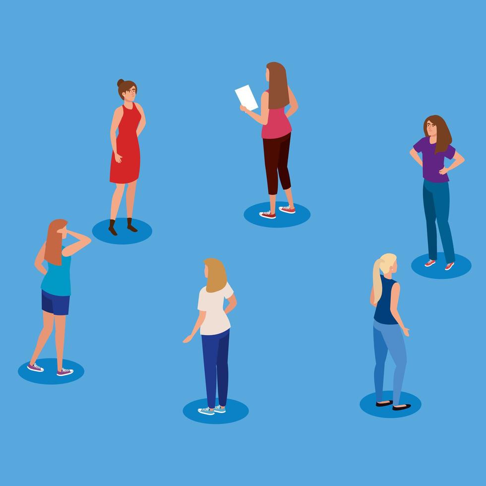 campaign of social distancing for covid 19 with women vector