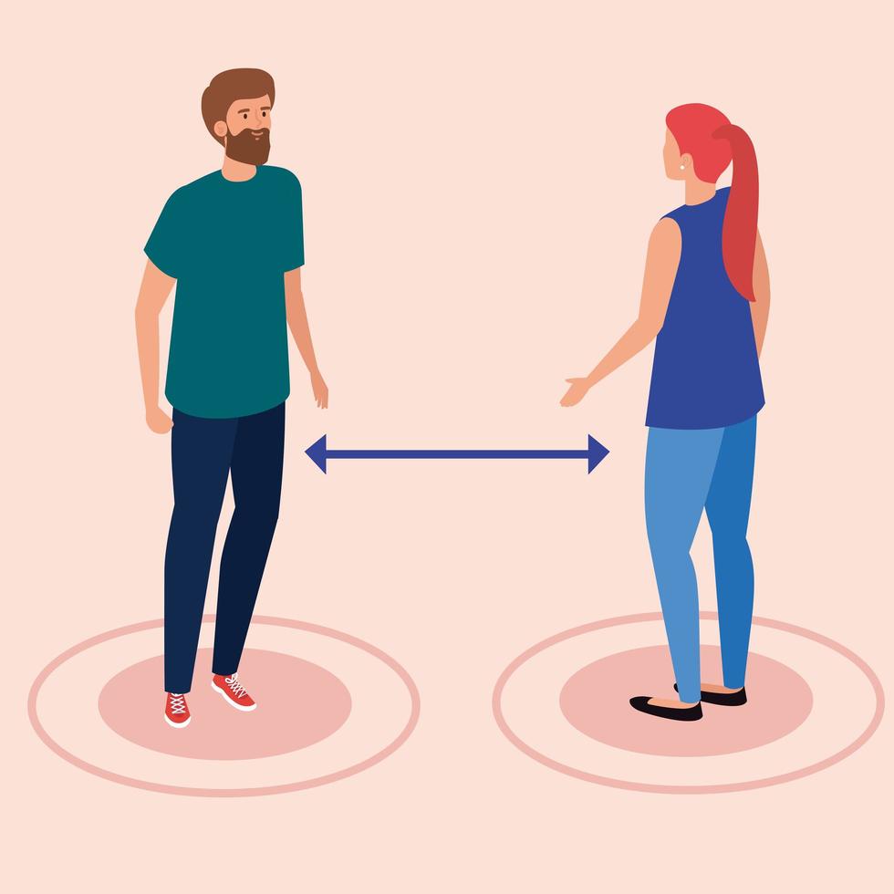 campaign of social distancing for covid 19 with couple vector