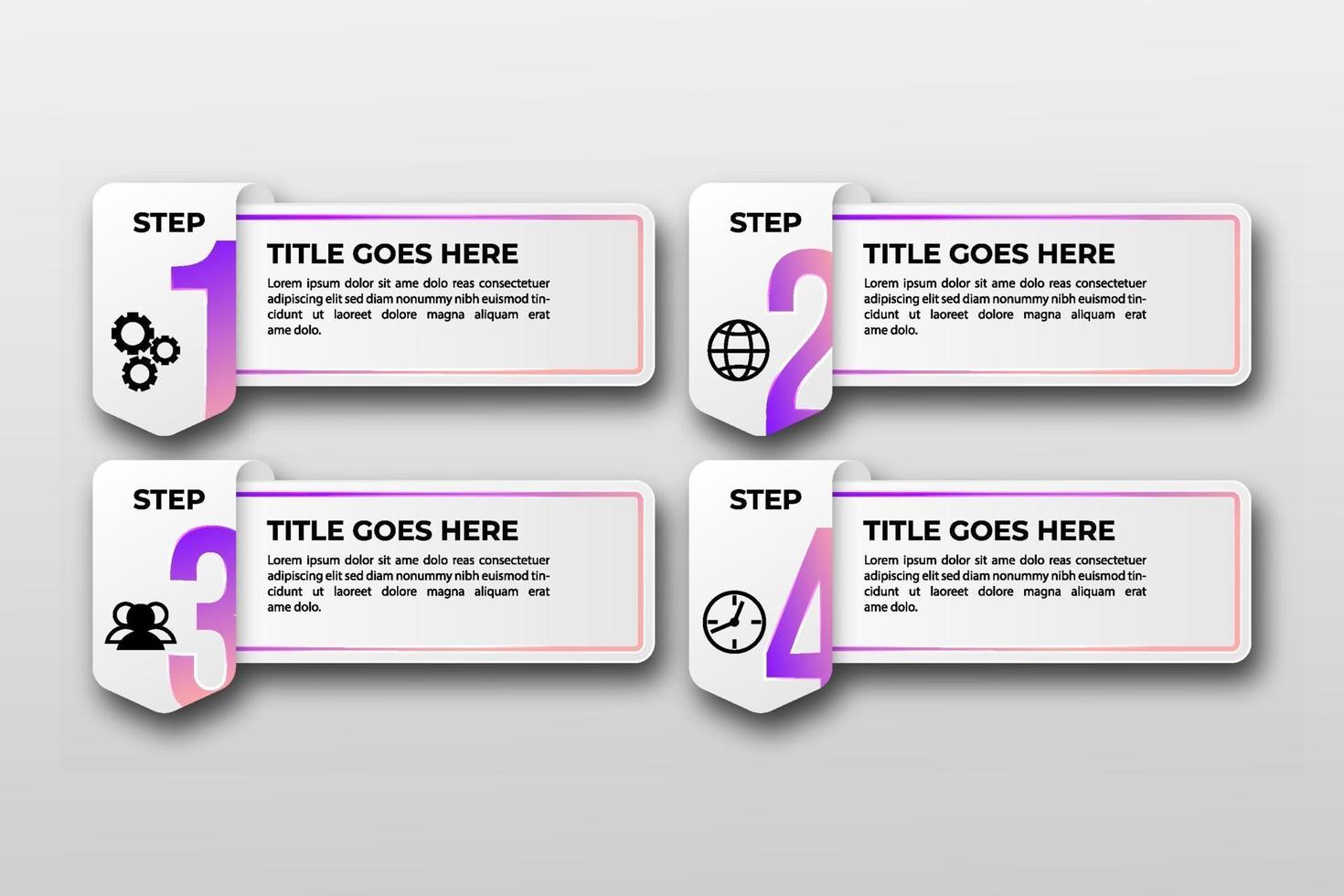 plantilla de visualización de datos comerciales con icono. pasos del elemento de diseño infográfico, opción, proceso, línea de tiempo. Elementos gráficos de color degradado para el proceso, presentación, diseño, banner, infografía, vector