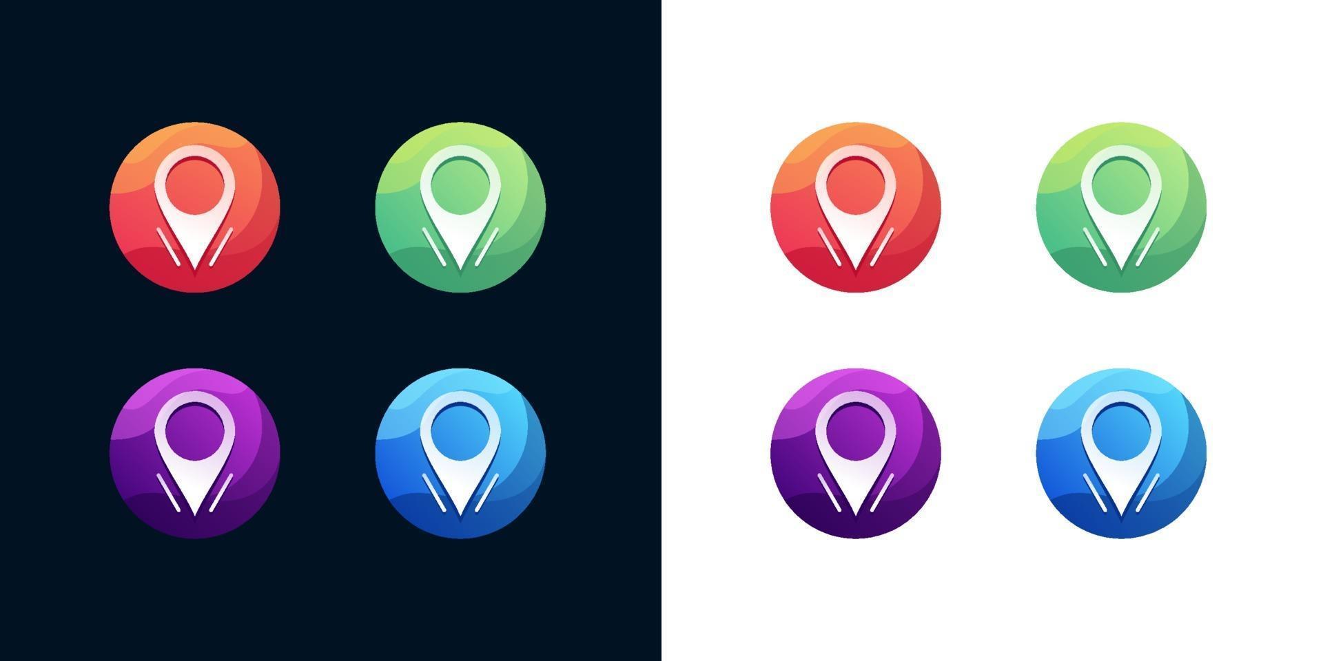 Location icon set on white and dark background vector