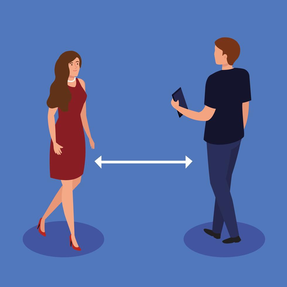 campaign of social distancing for covid 19 with couple vector