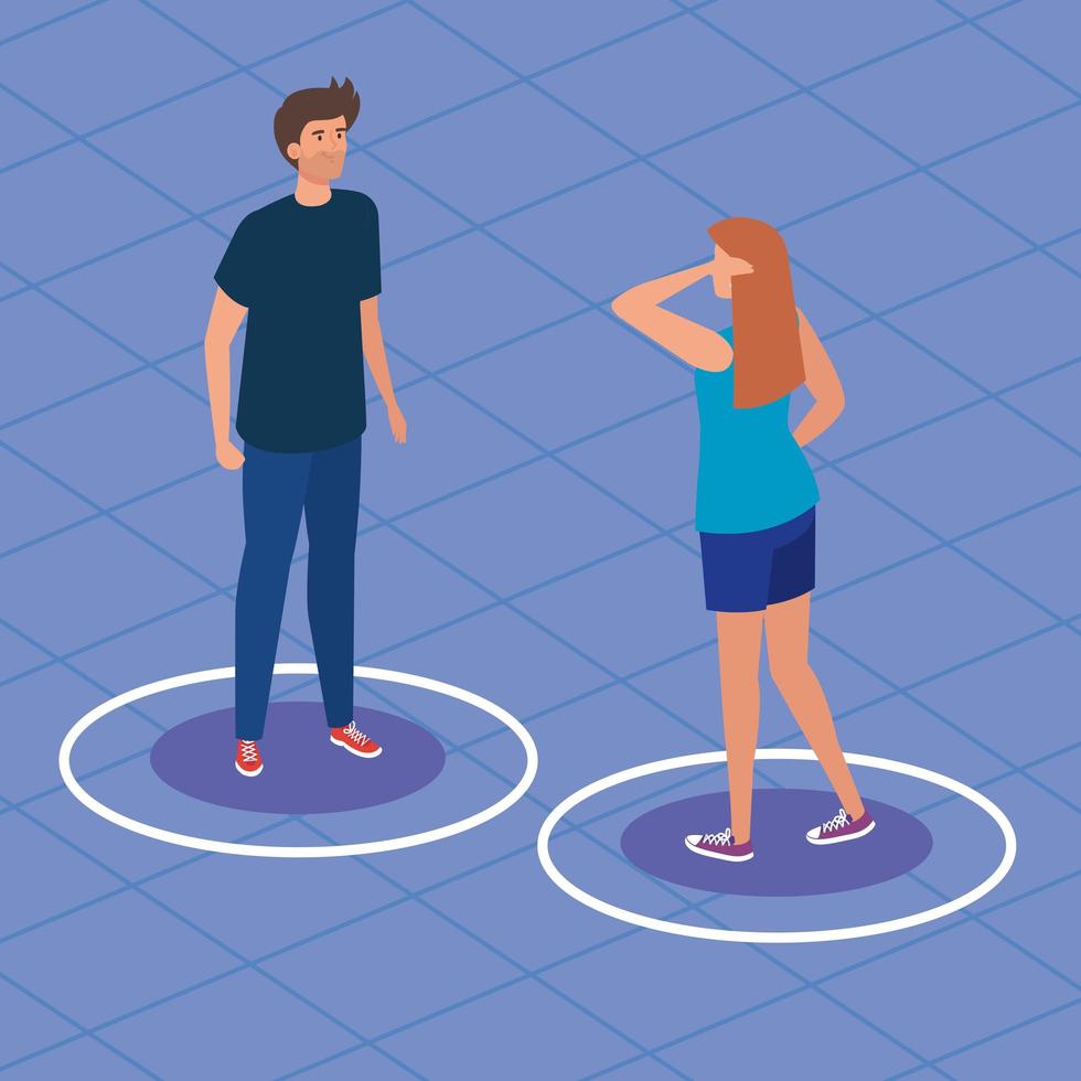campaign of social distancing for covid 19 with couple vector