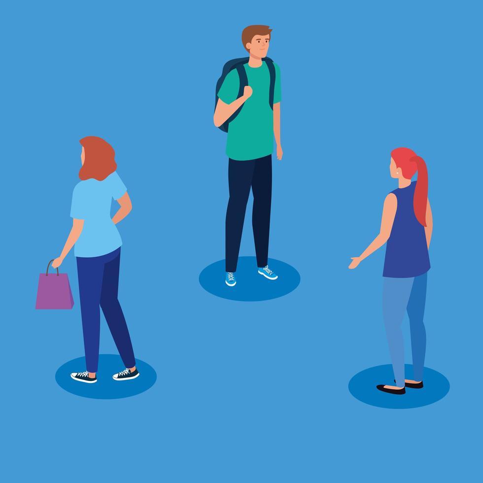 campaign of social distancing for covid 19 with young people vector