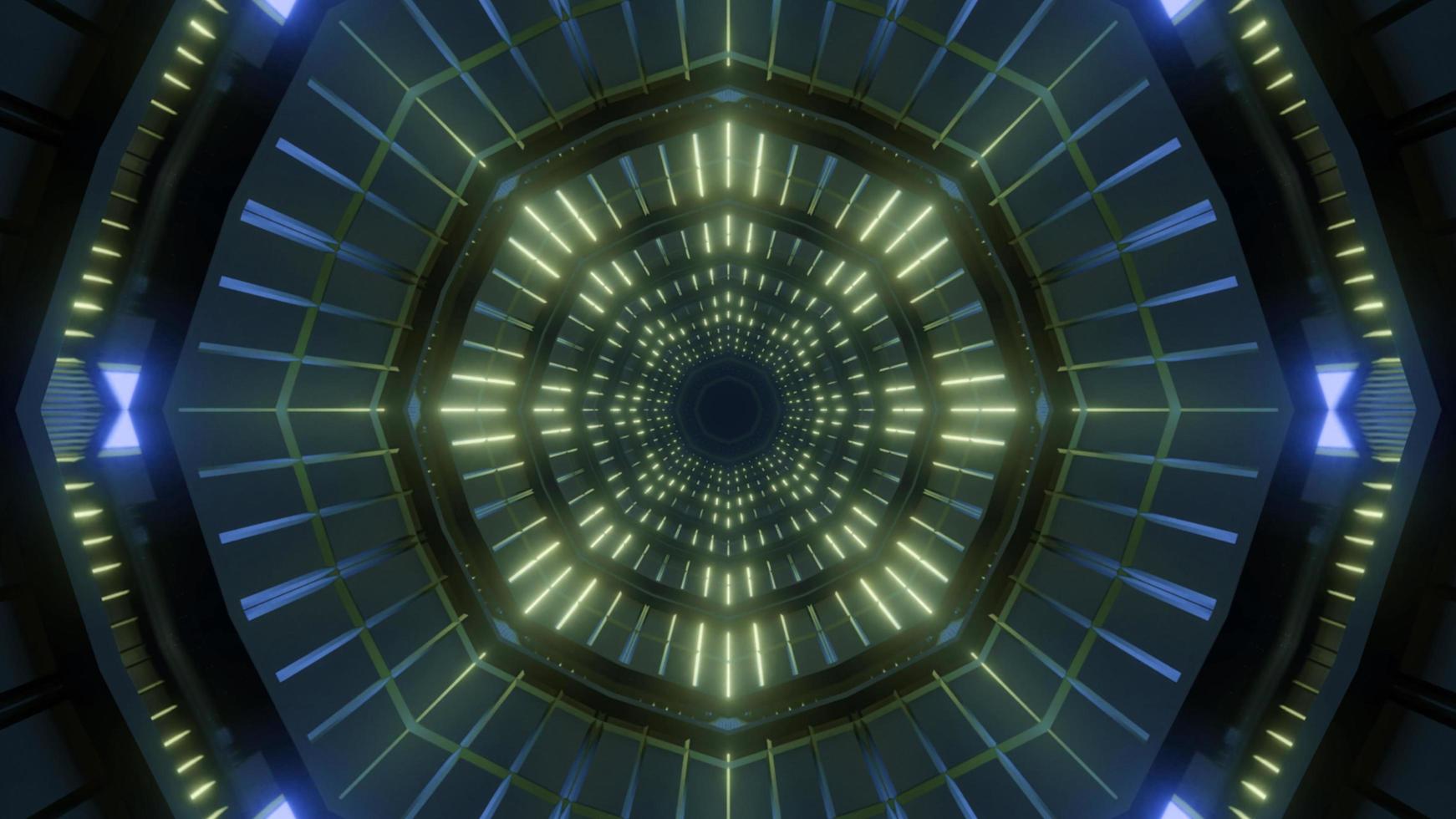 Blue, gray, and yellow 3D kaleidoscope design illustration for background or texture photo