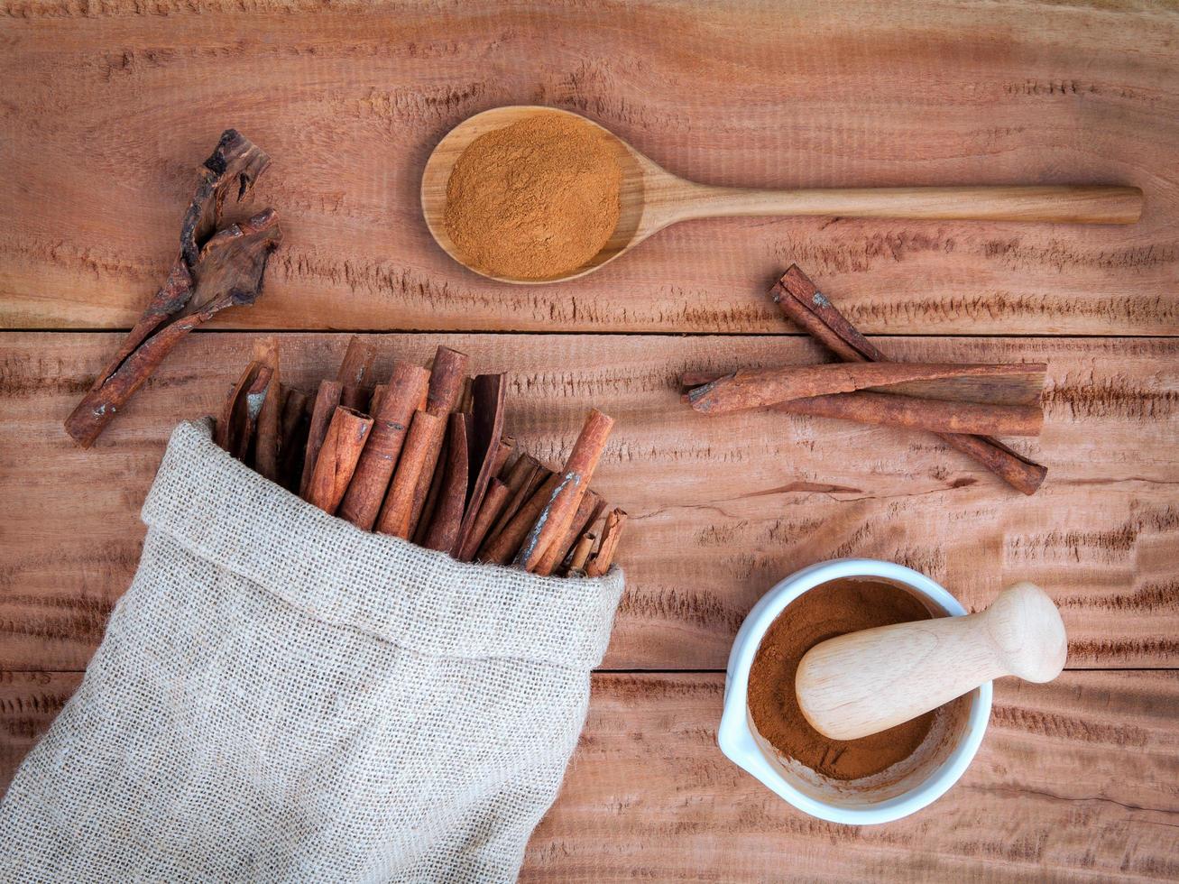 Cinnamon sticks in a bag photo