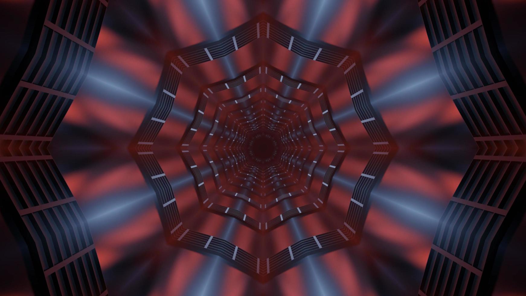 Red, blue, and gray 3D kaleidoscope design illustration for background or texture photo