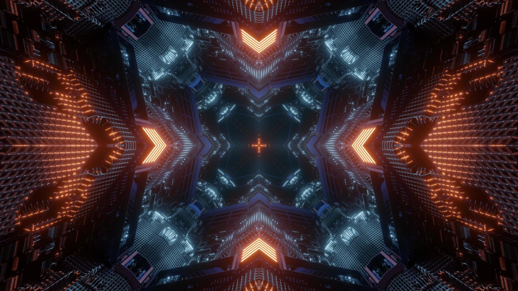 Ilustración de diseño de caleidoscopio 3d azul y naranja para fondo o textura foto