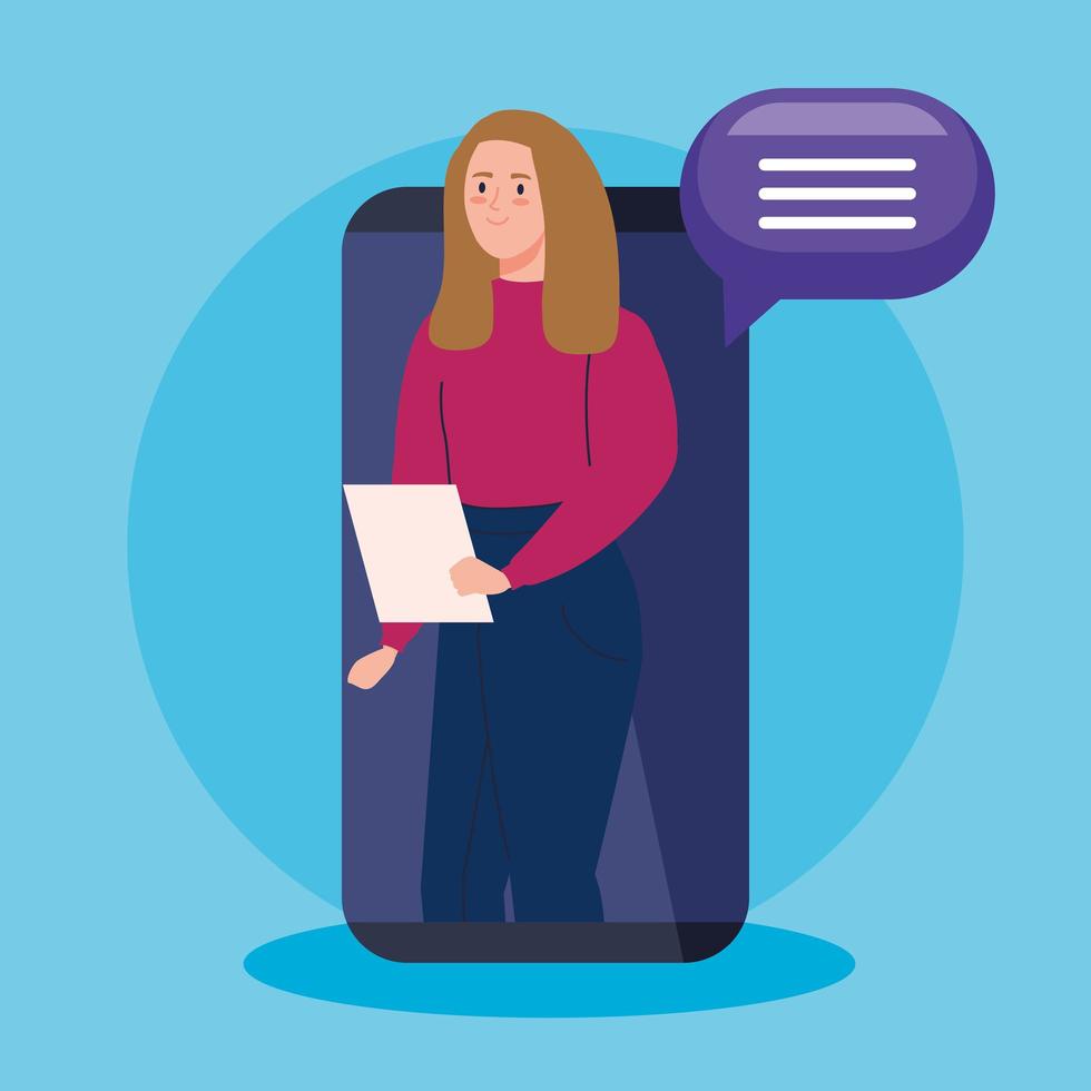 woman in a video conference via smartphone vector