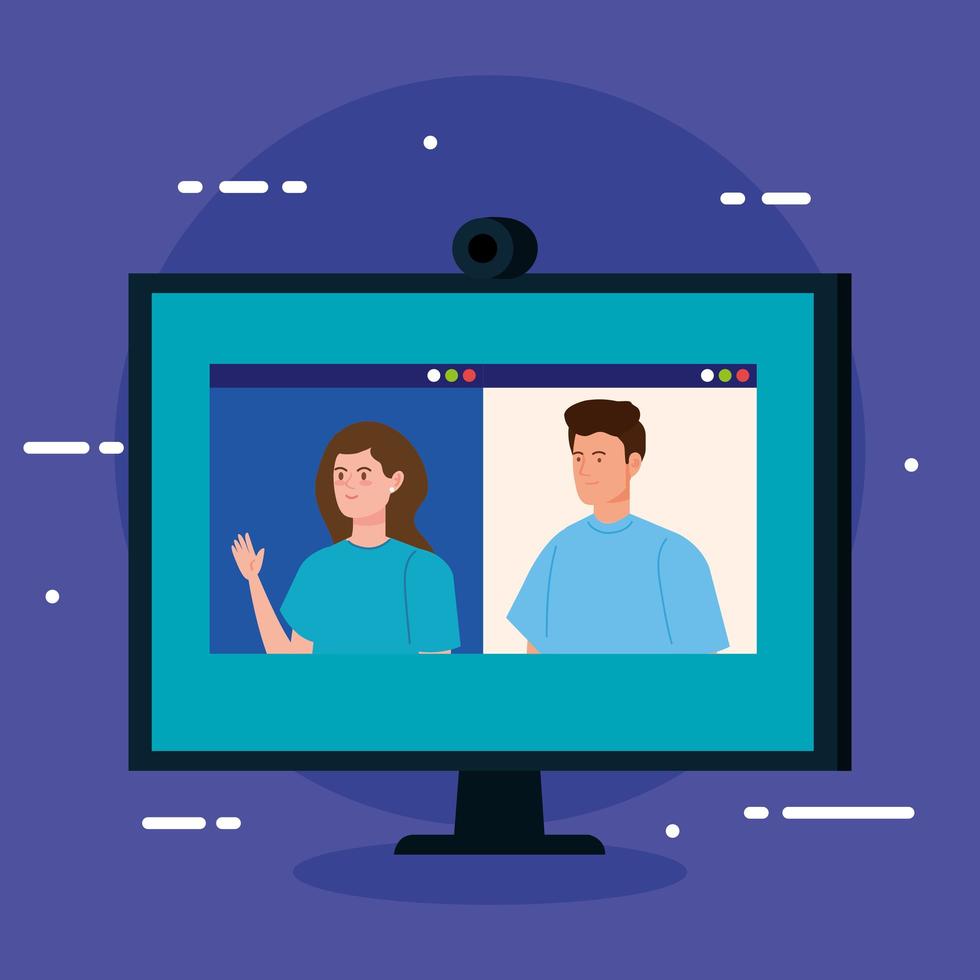 couple in a video conference via computer vector