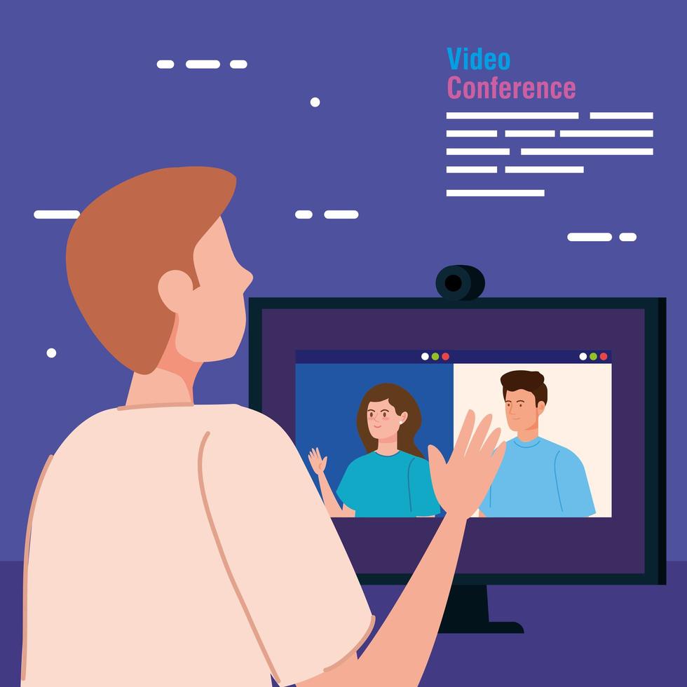man in a video conference via computer vector