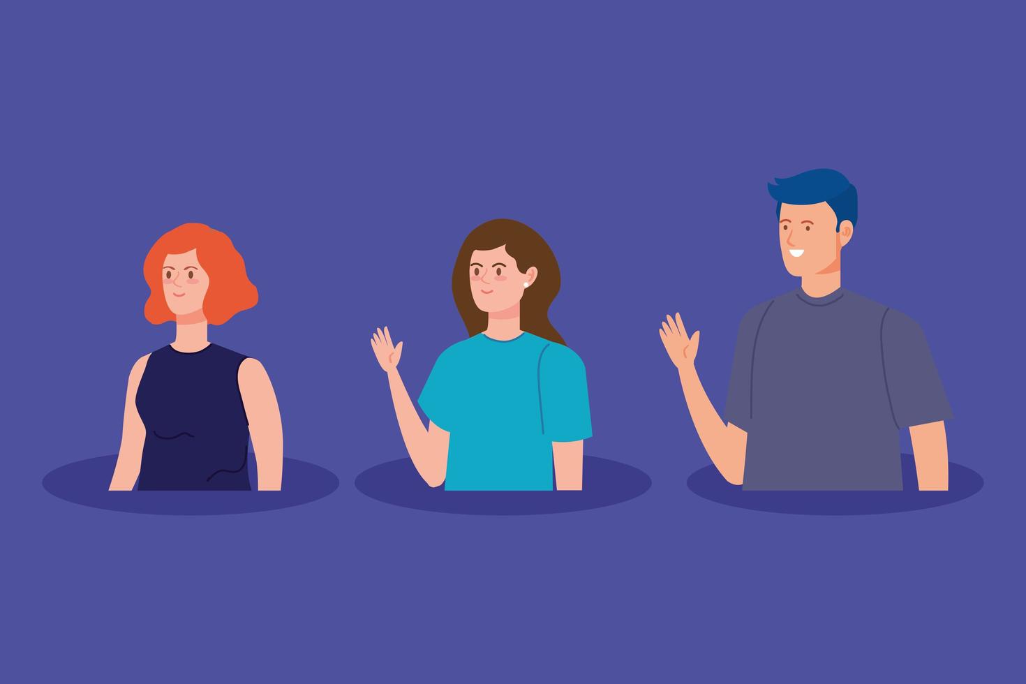 young people waving avatar characters vector