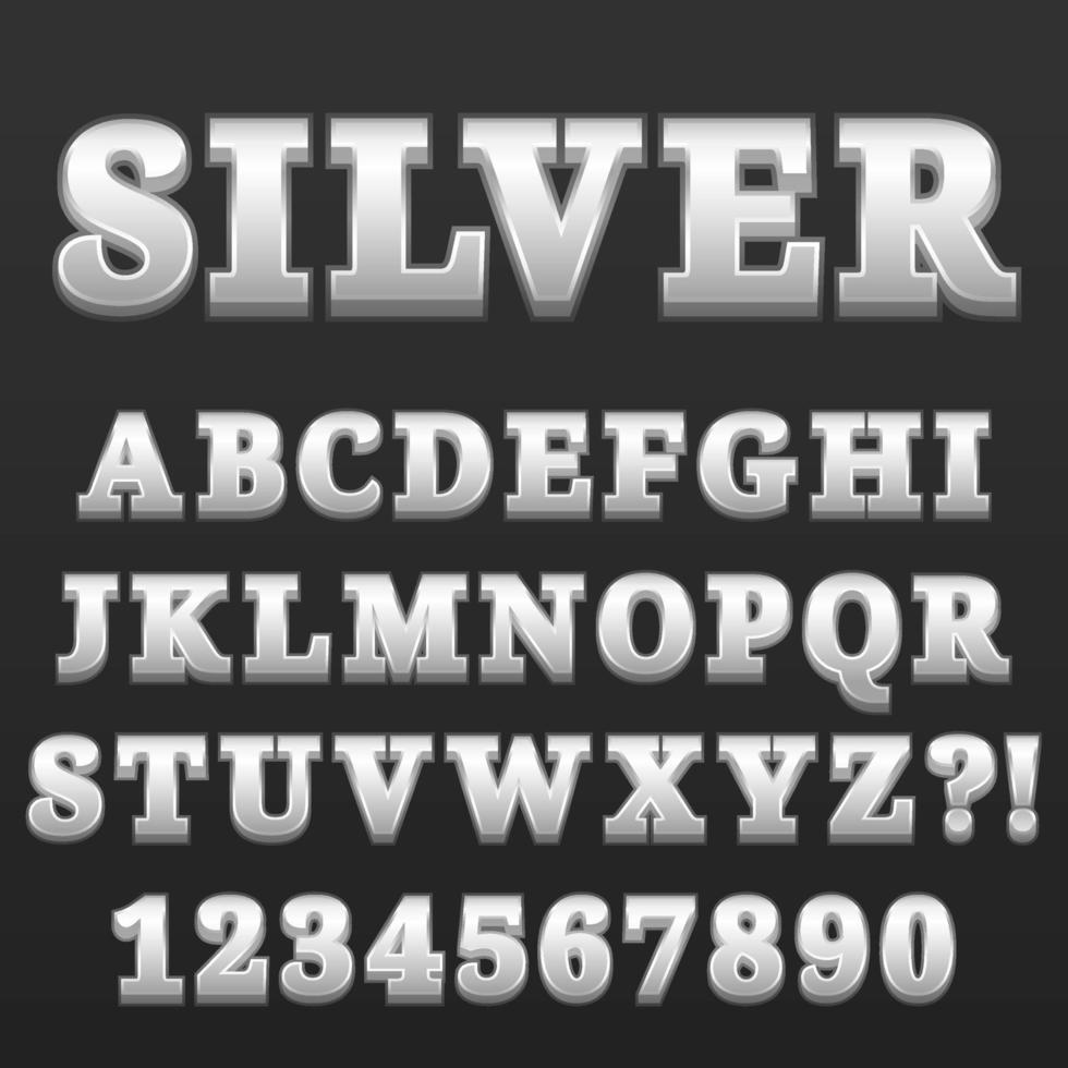 Letra del alfabeto con números de diseño de estilo plateado brillante vector