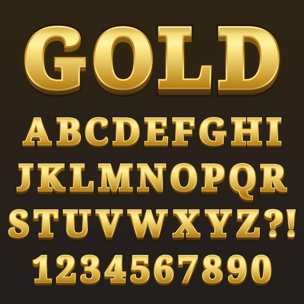 Letra del alfabeto con números de diseño de estilo dorado brillante vector