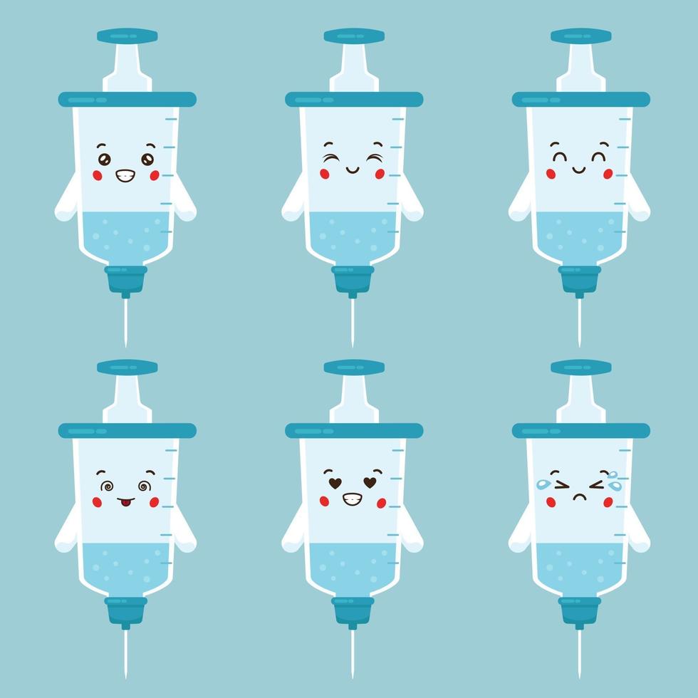 Cute Vaccine Characters With Various Expression Set vector