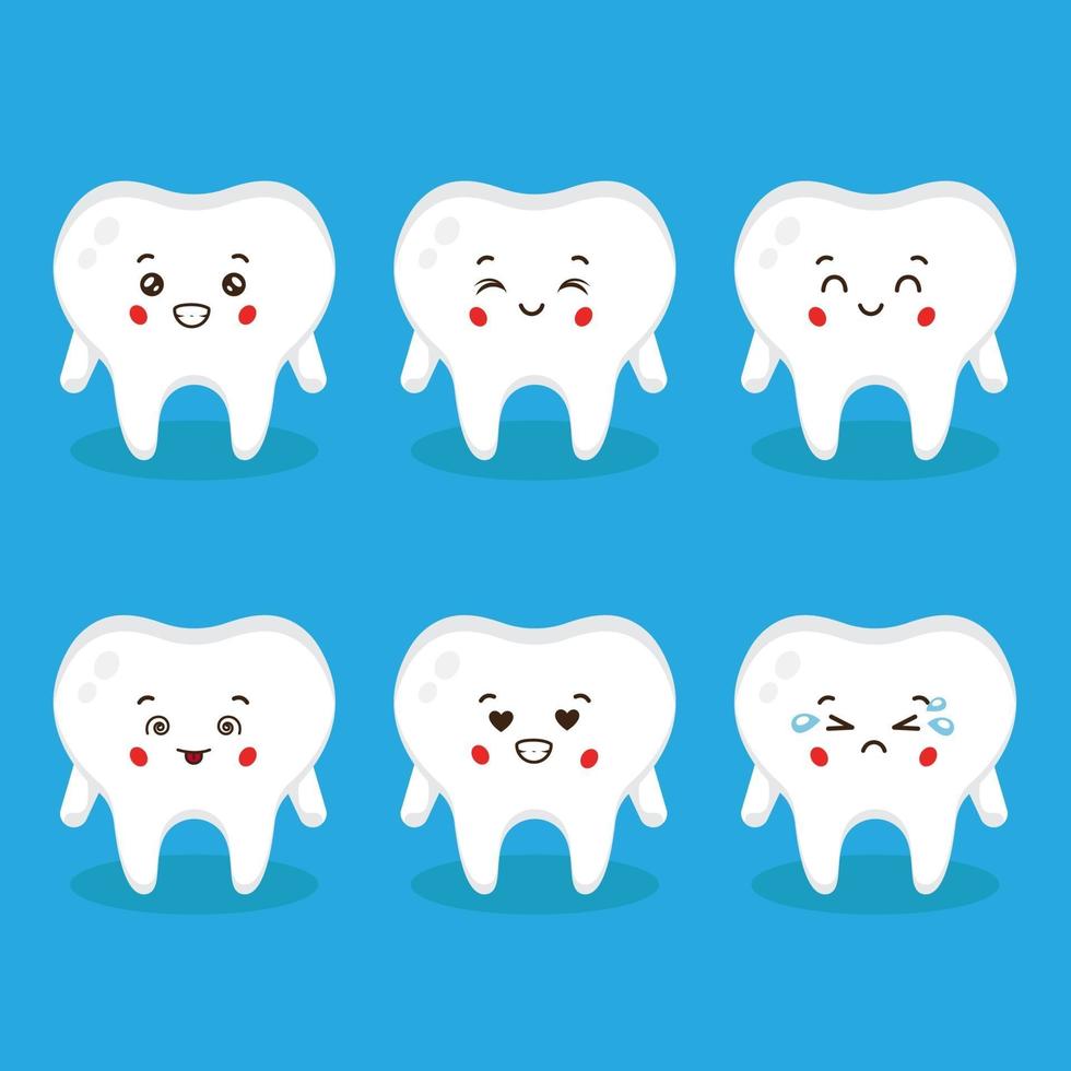 Cute Tooth with Various Expressions Set vector