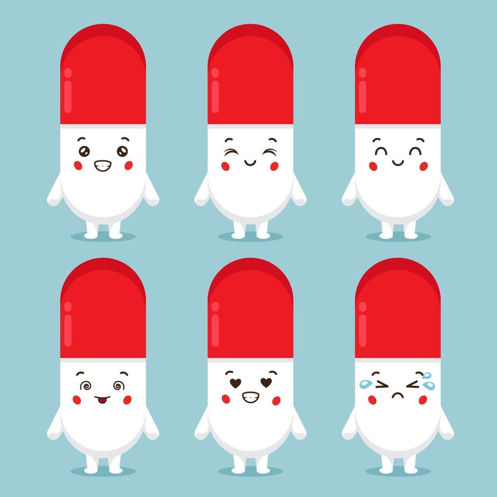 Cute Pill Characters With Various Expression vector