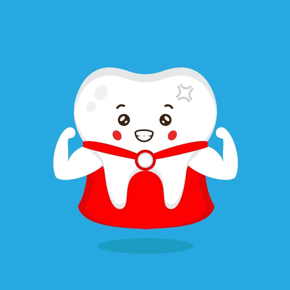 Cute Smiling Super Hero Tooth Character vector