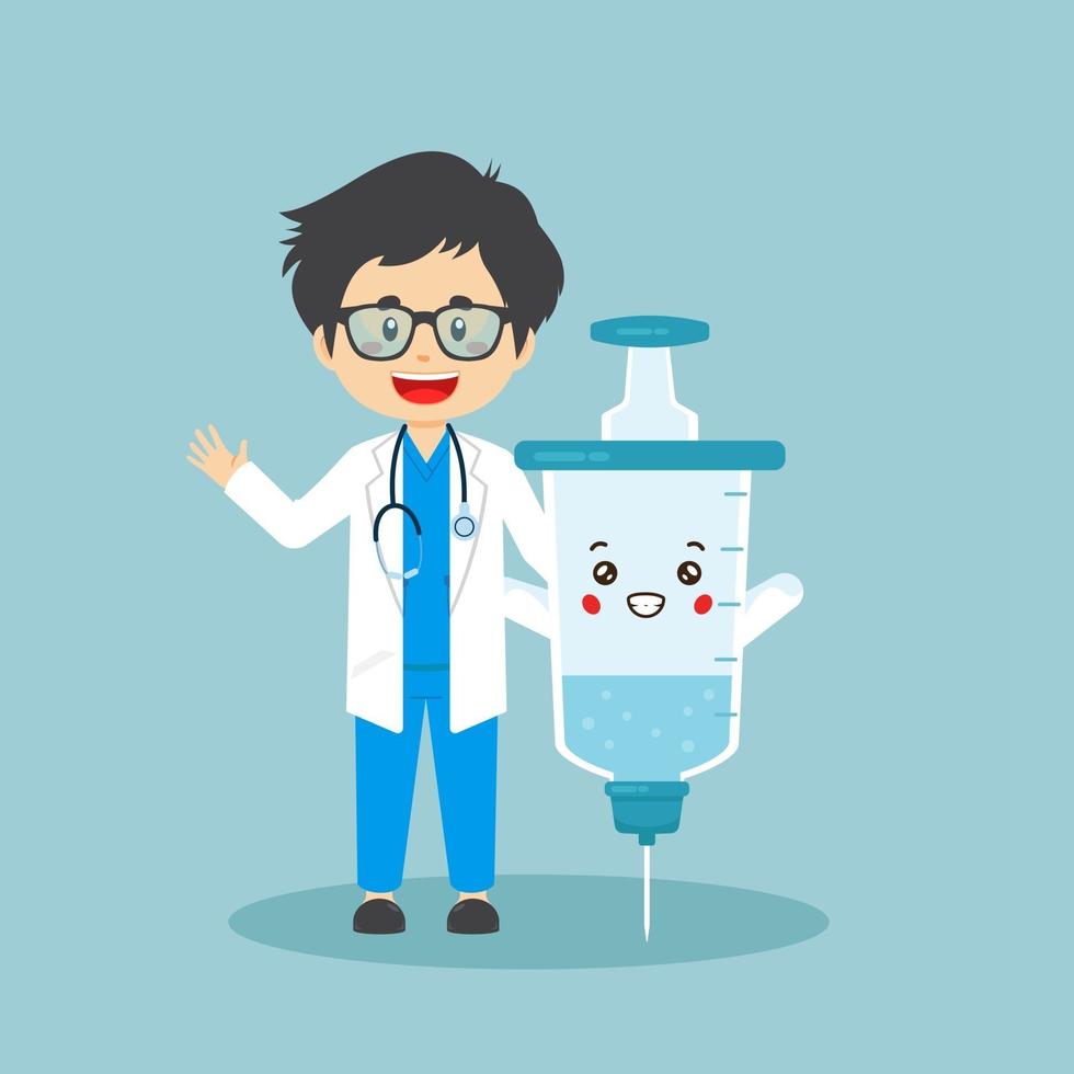Cute Doctor with Vaccine Character vector