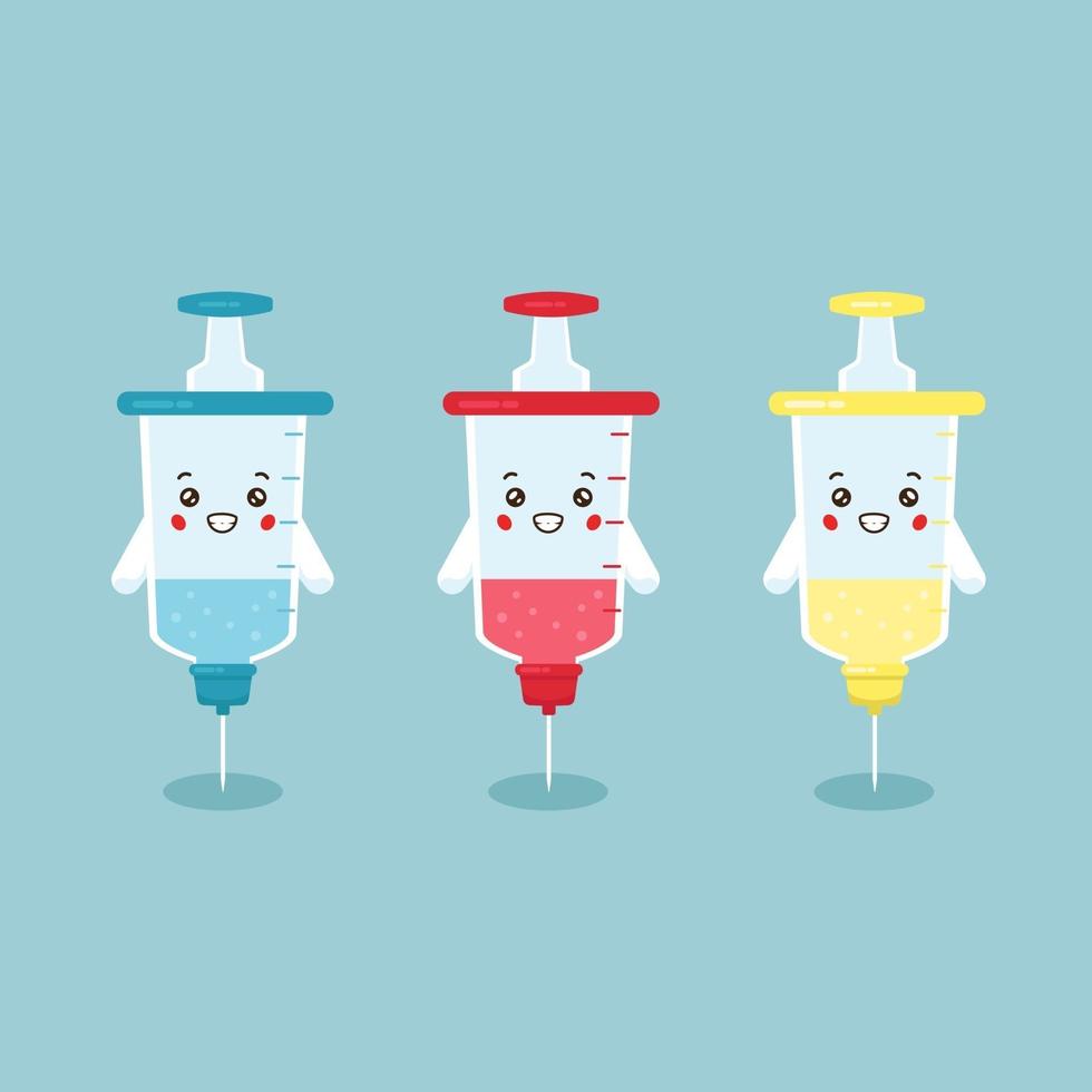 Cute Vaccine Characters Fight Against Viruses Set vector