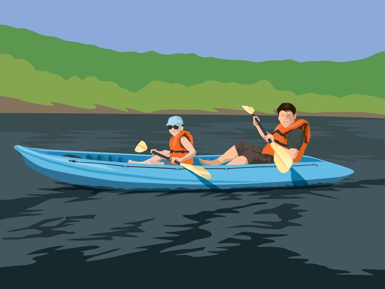 aventura en kayak en vector gráfico de ilustración