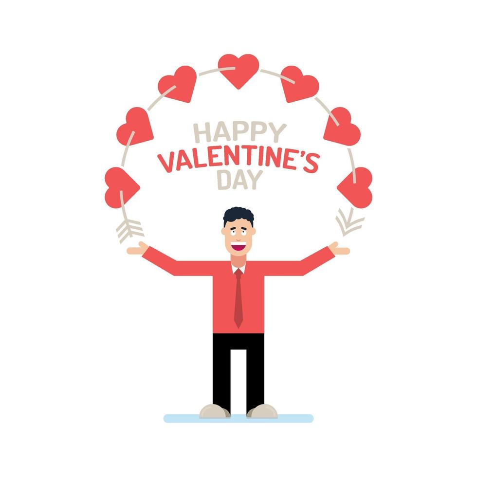 ilustración del día de san valentín con hombre sosteniendo corazones vector