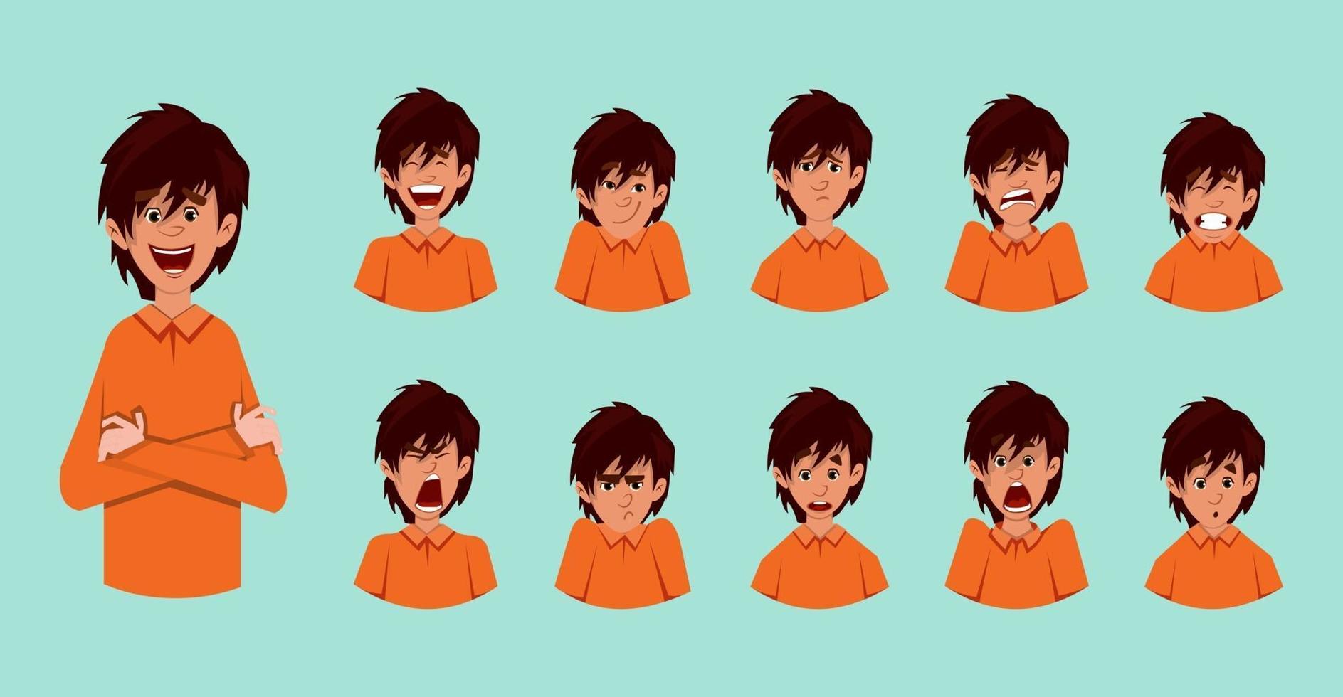 Cute boy facial emotions or expression sheet vector