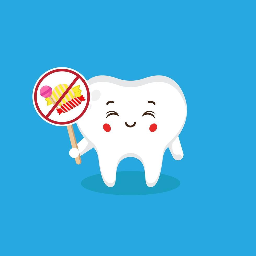 Cute Tooth Character Holding No-Eat Candy Sign vector