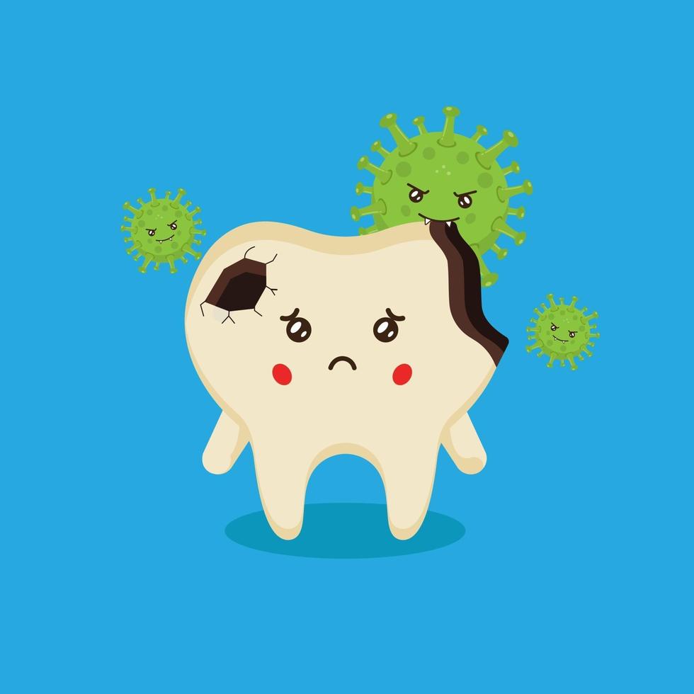 Cute Tooth Characters Attacked By Microbe vector