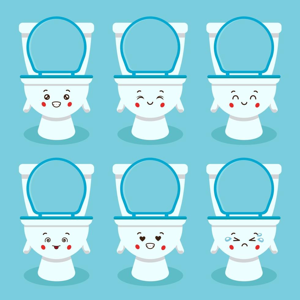Cute Toilet Bowl with Various Expression Set vector