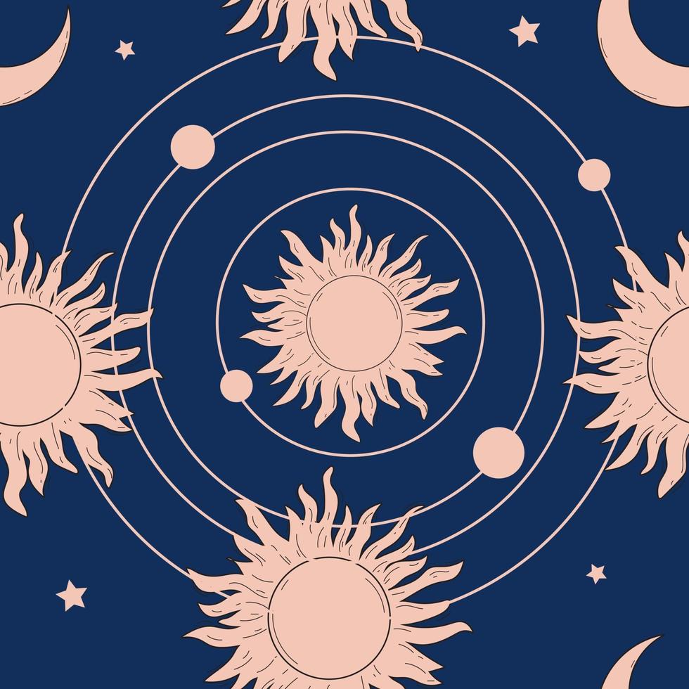 Magical galaxy, sun, and moon seamless pattern vector