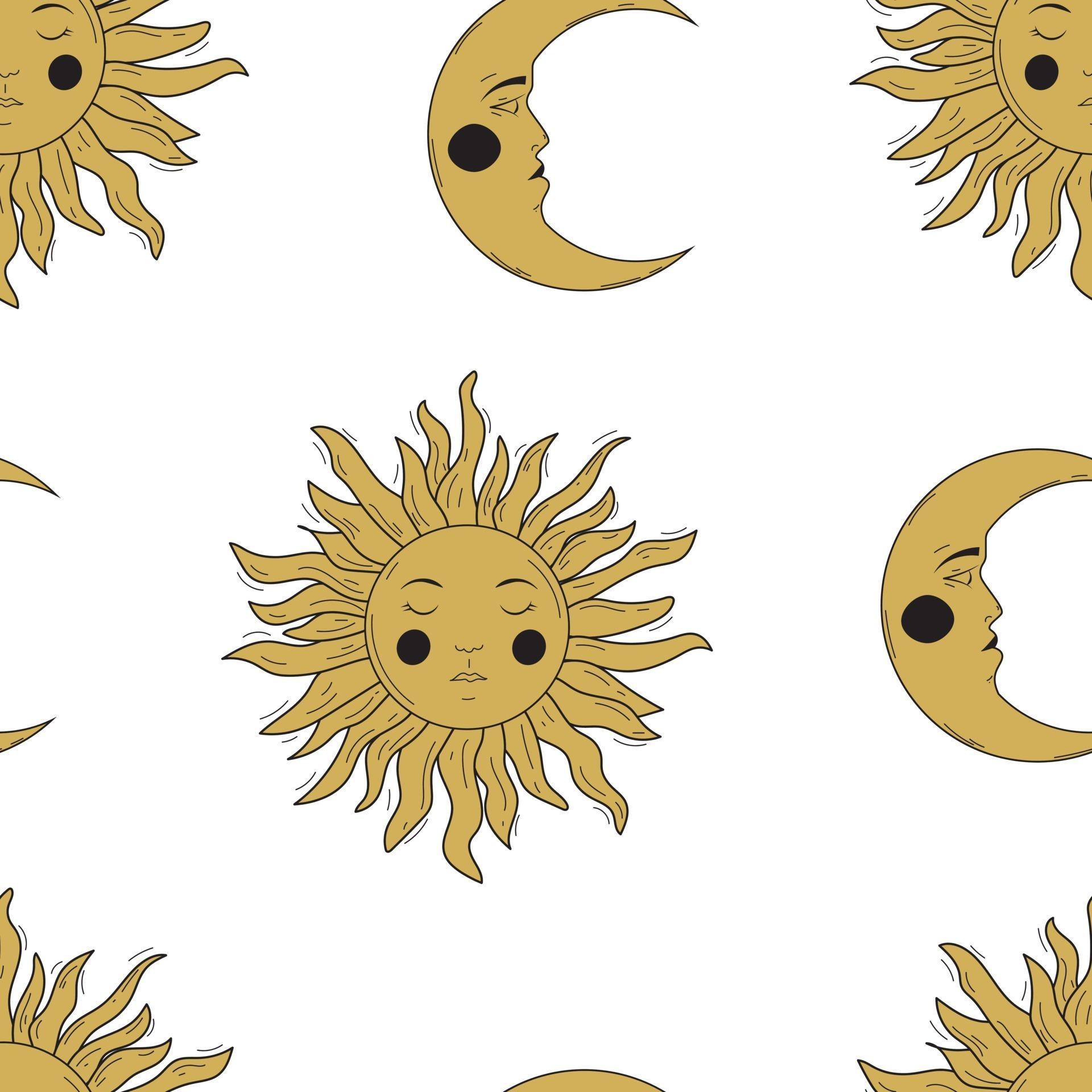 Vintage magical sun and moon seamless pattern 2027094 Vector Art at