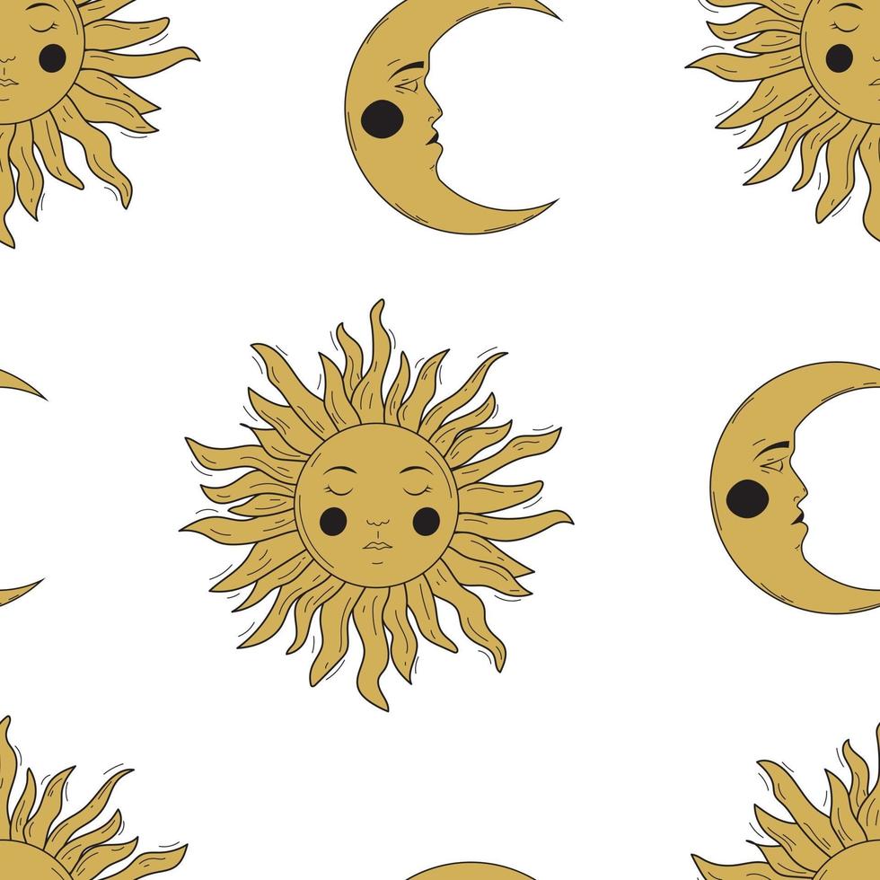 Vintage magical sun and moon seamless pattern vector