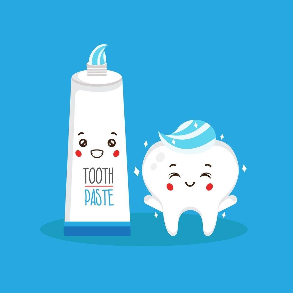 Cute Toothpaste with Cute Tooth Character Set vector