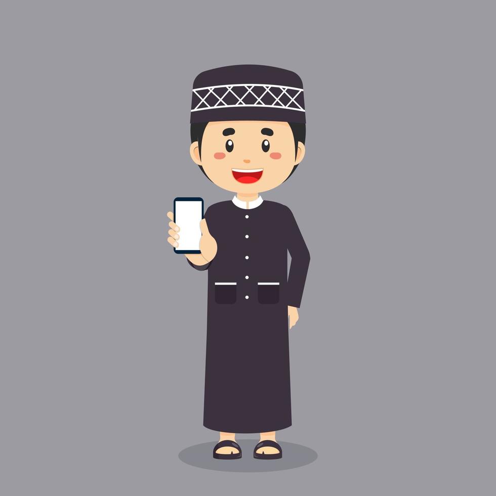 Muslim Character Holding The Phone vector