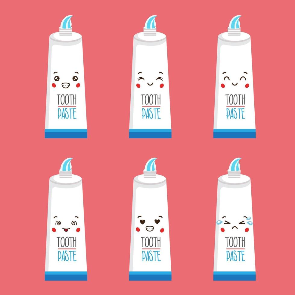 Cute Toothpaste with Various Expression Set vector