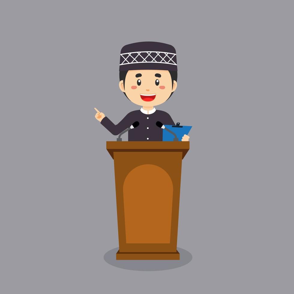 Muslim Character Speaking On The Podium vector