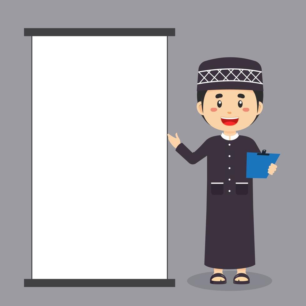 Muslim Character with Blank Board vector