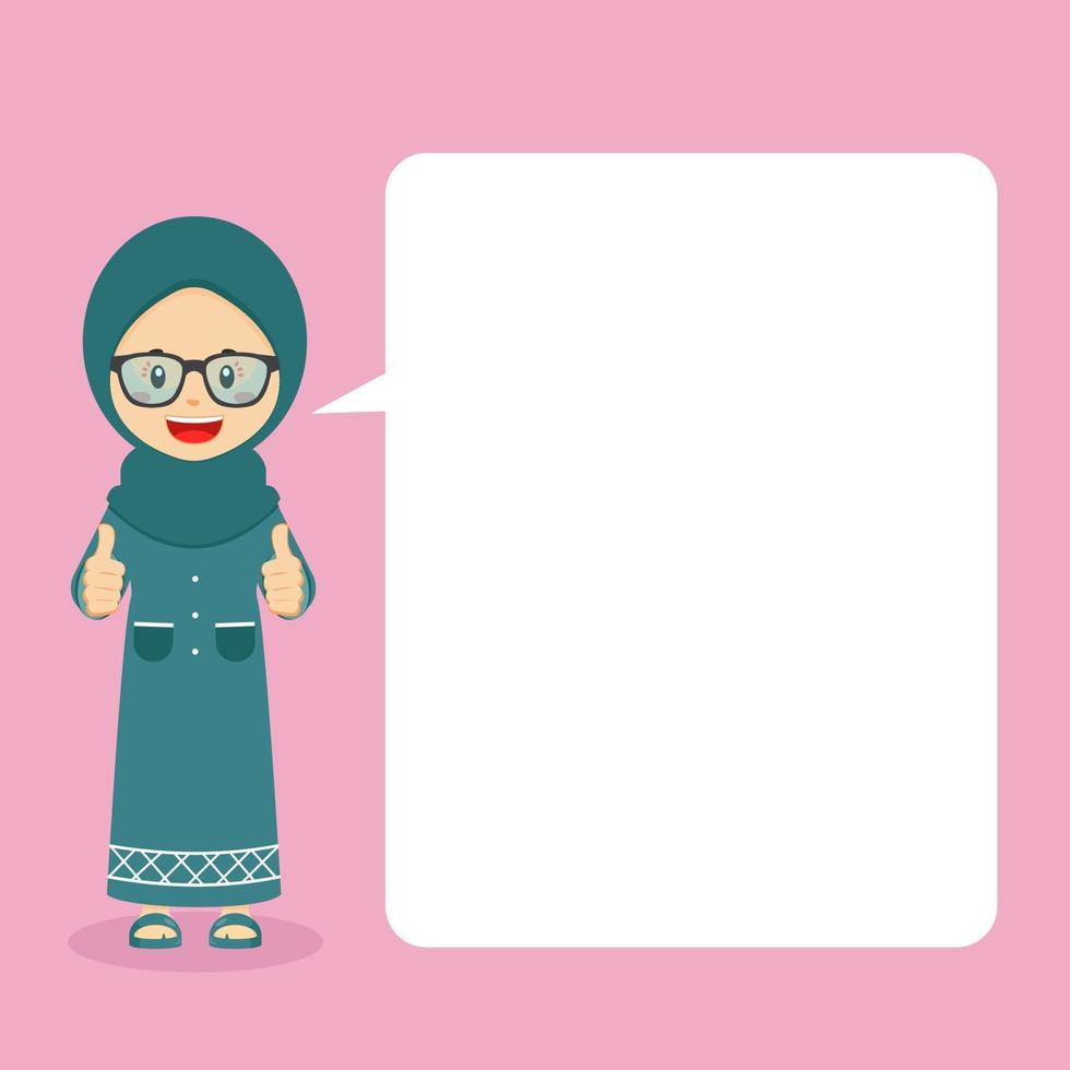 Muslim Girl Character with Thumbs Up with Speech Bubble vector