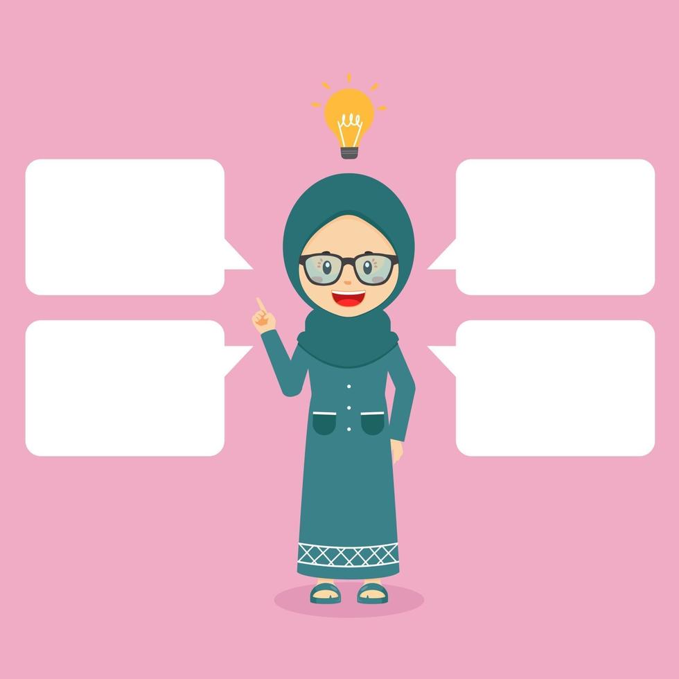 Muslim Girl Character with Bubble Text Boxes vector