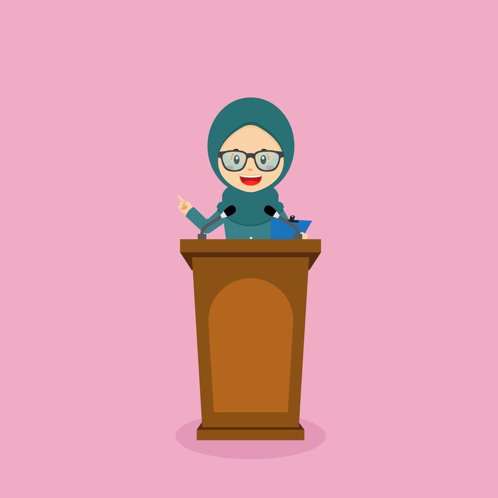 Muslim Girl Character Speaking At The Podium vector