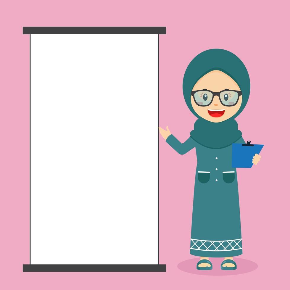 Muslim Girl Character with Blank Board vector