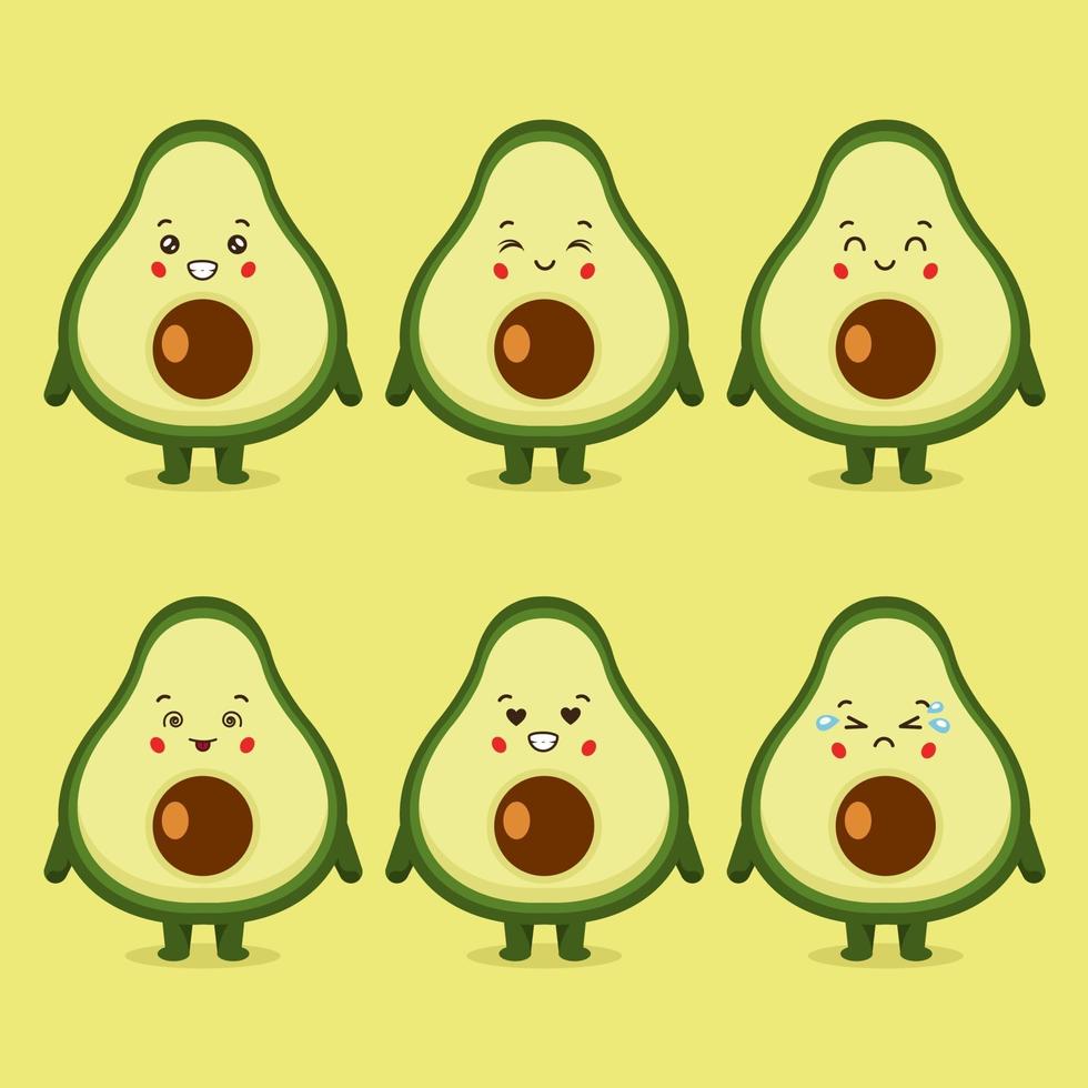 lindo aguacate con varios conjuntos de expresiones vector