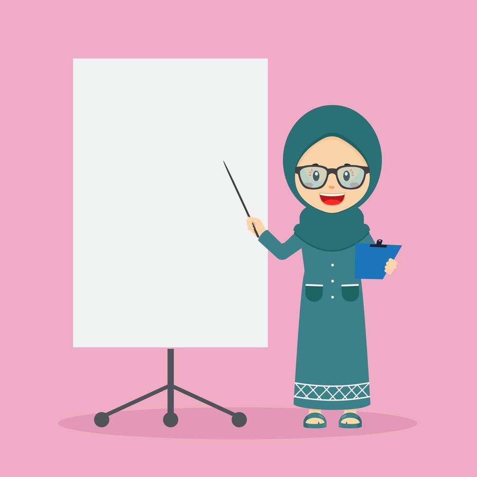 Muslim Girl Character with Blank Board vector