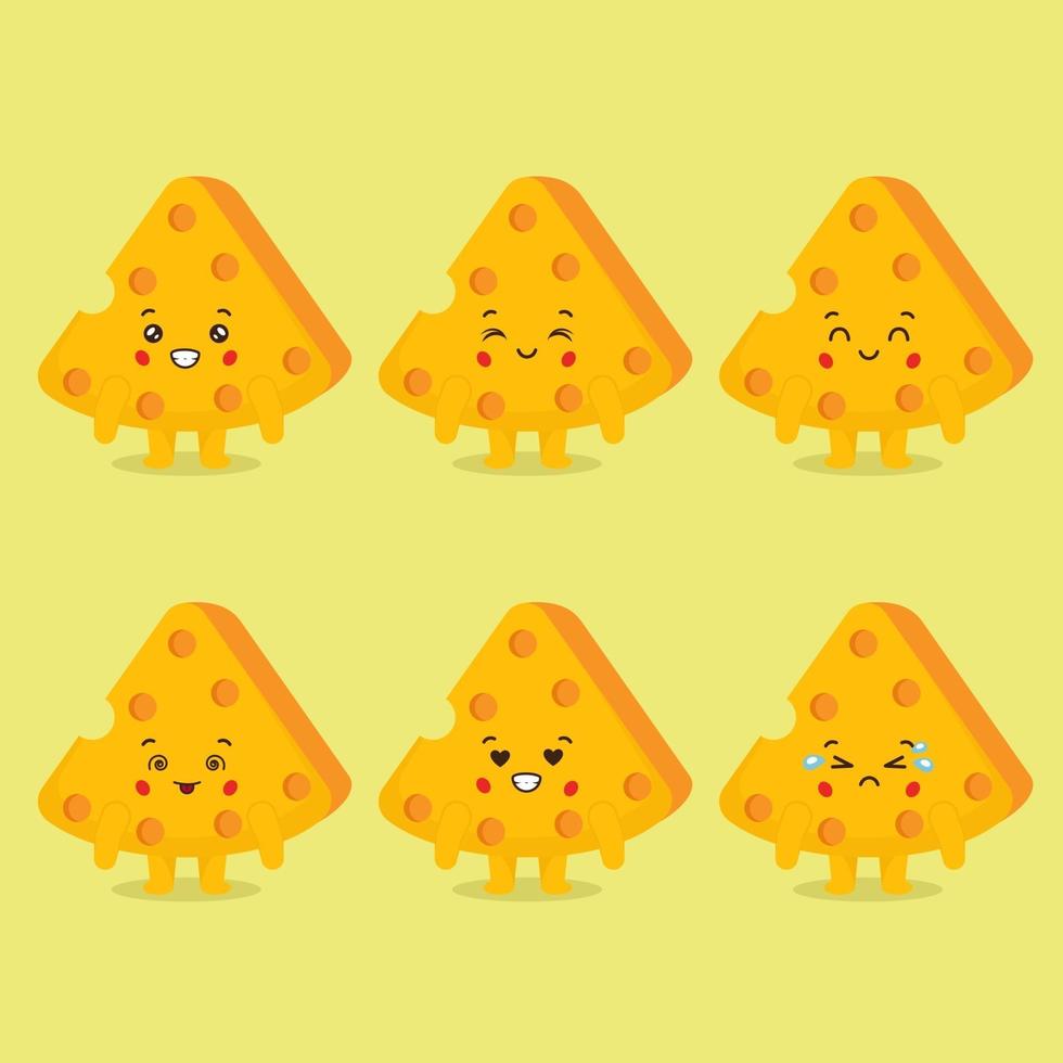 Cute Cheese with Various Expression Set vector
