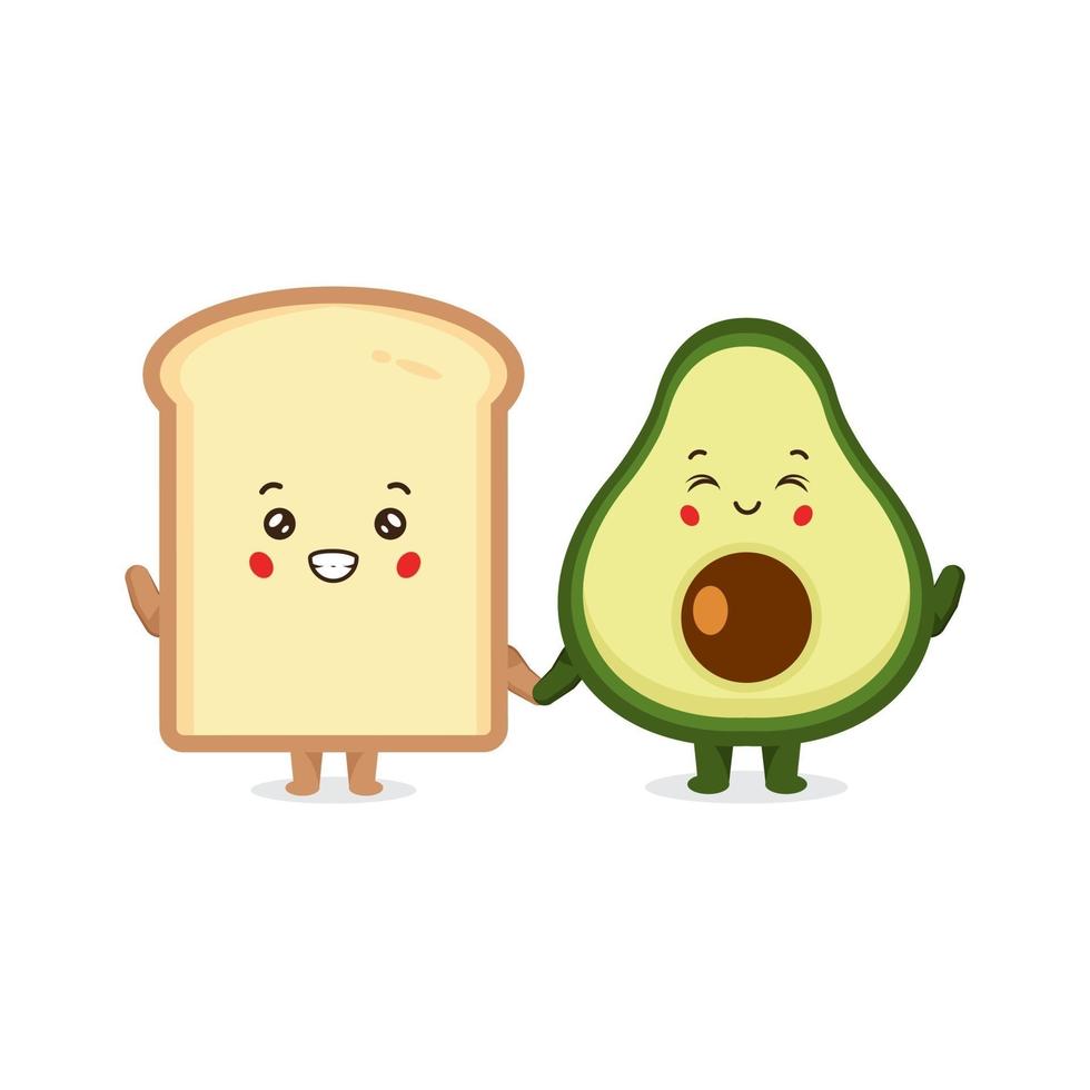 Cute Happy Bread with Avocado Character Set vector