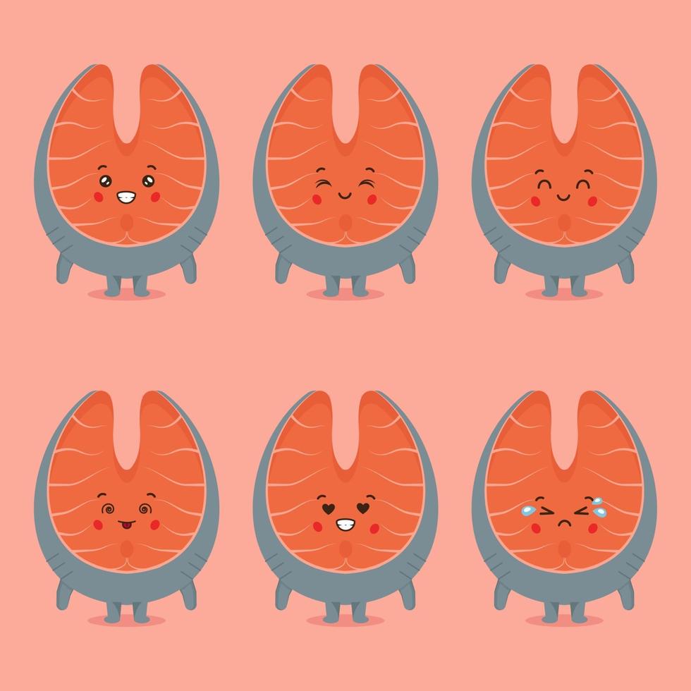 Cute Salmon with Various Expression Set vector