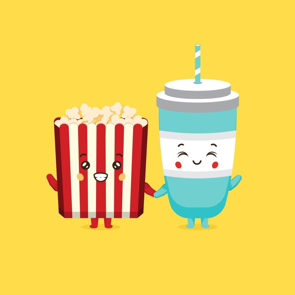 Cute Happy Pop Corn and Soda Drinks Set vector