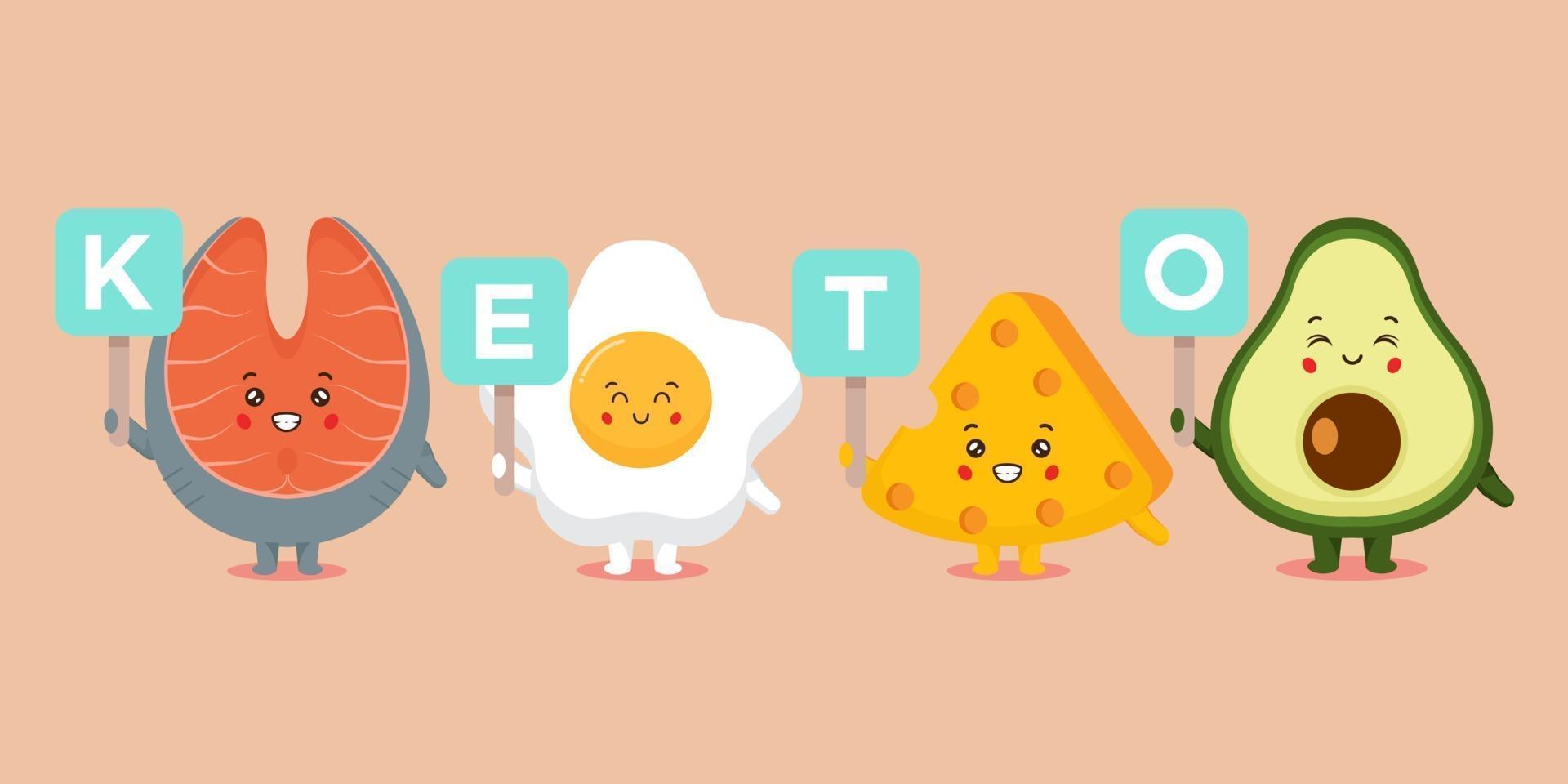 Cute Character Hold Keto Sign Set vector