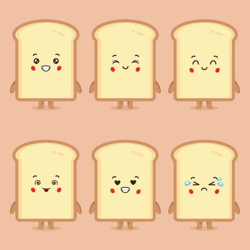 Cute Bread with Various Expression Set vector