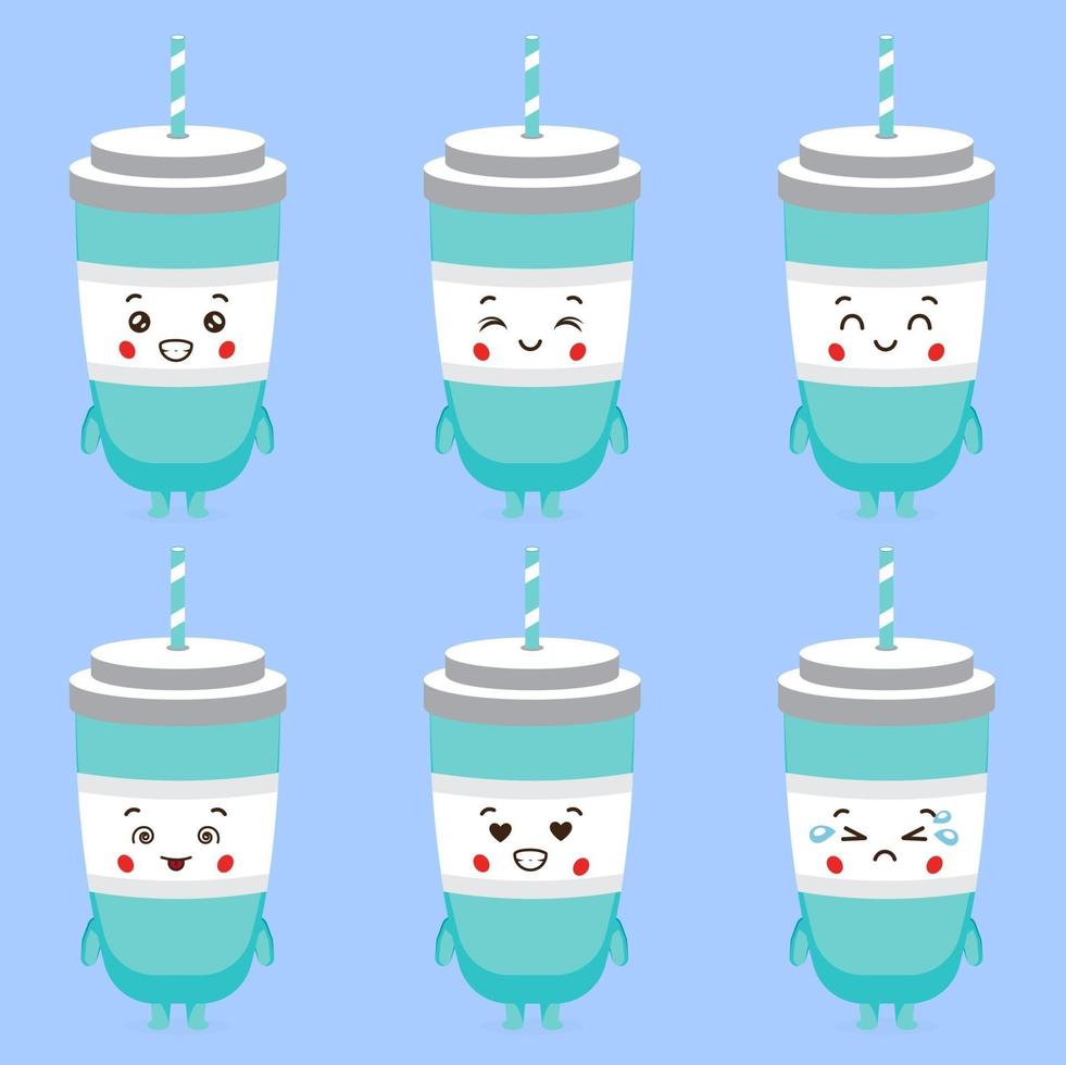 Cute Soda Drinks with Various Expression Set vector